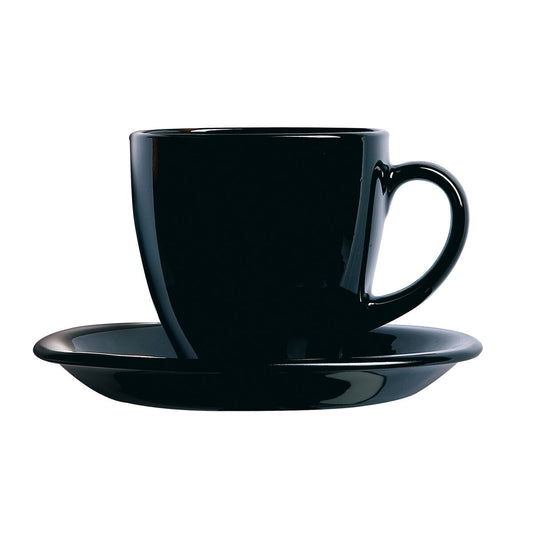 Set of Mugs with Saucers Luminarc Carine Black Glass 22 cm (12 Pieces)