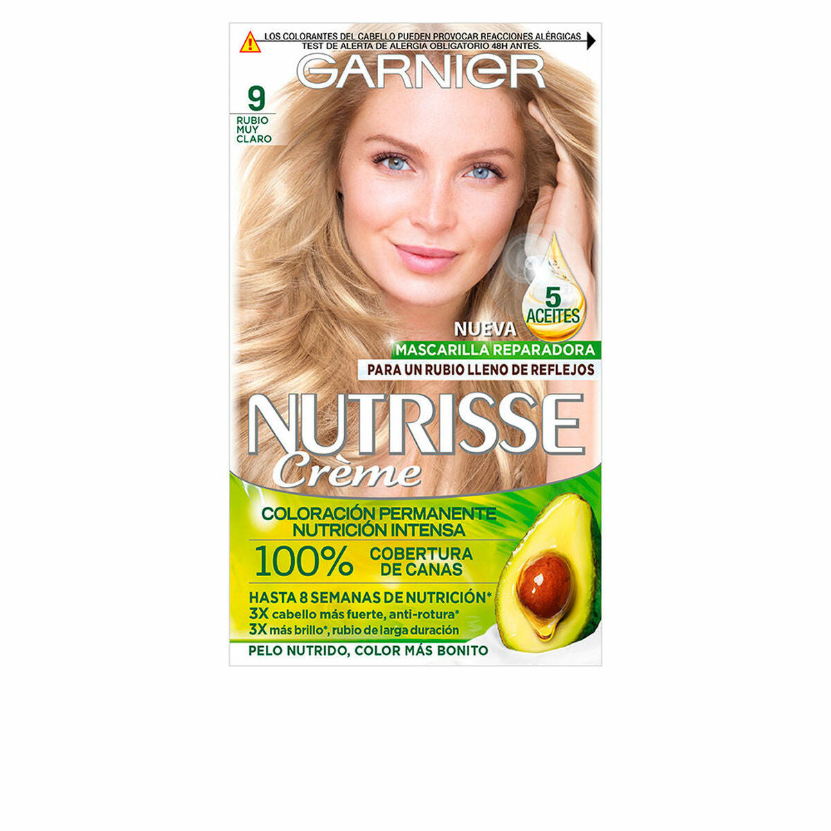 Permanente Farbcreme Garnier Nutrisse Nr. 9,0-Rubio Muy Claro (3 Einheiten)