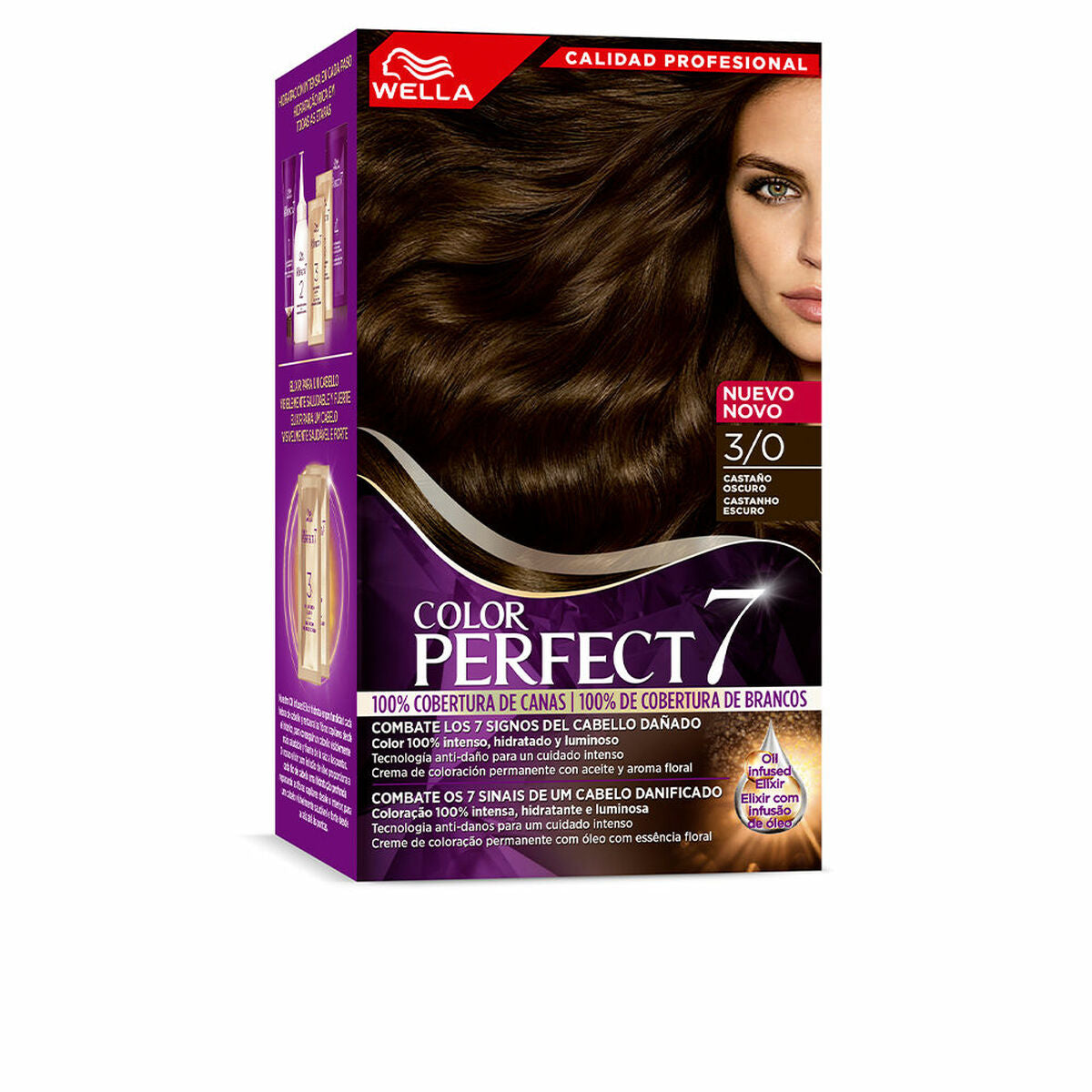 Dauerhafte Farbe Wella Color Perfect 7 Nr. 3/0 Graues Haar Dunkelbraun 60 ml