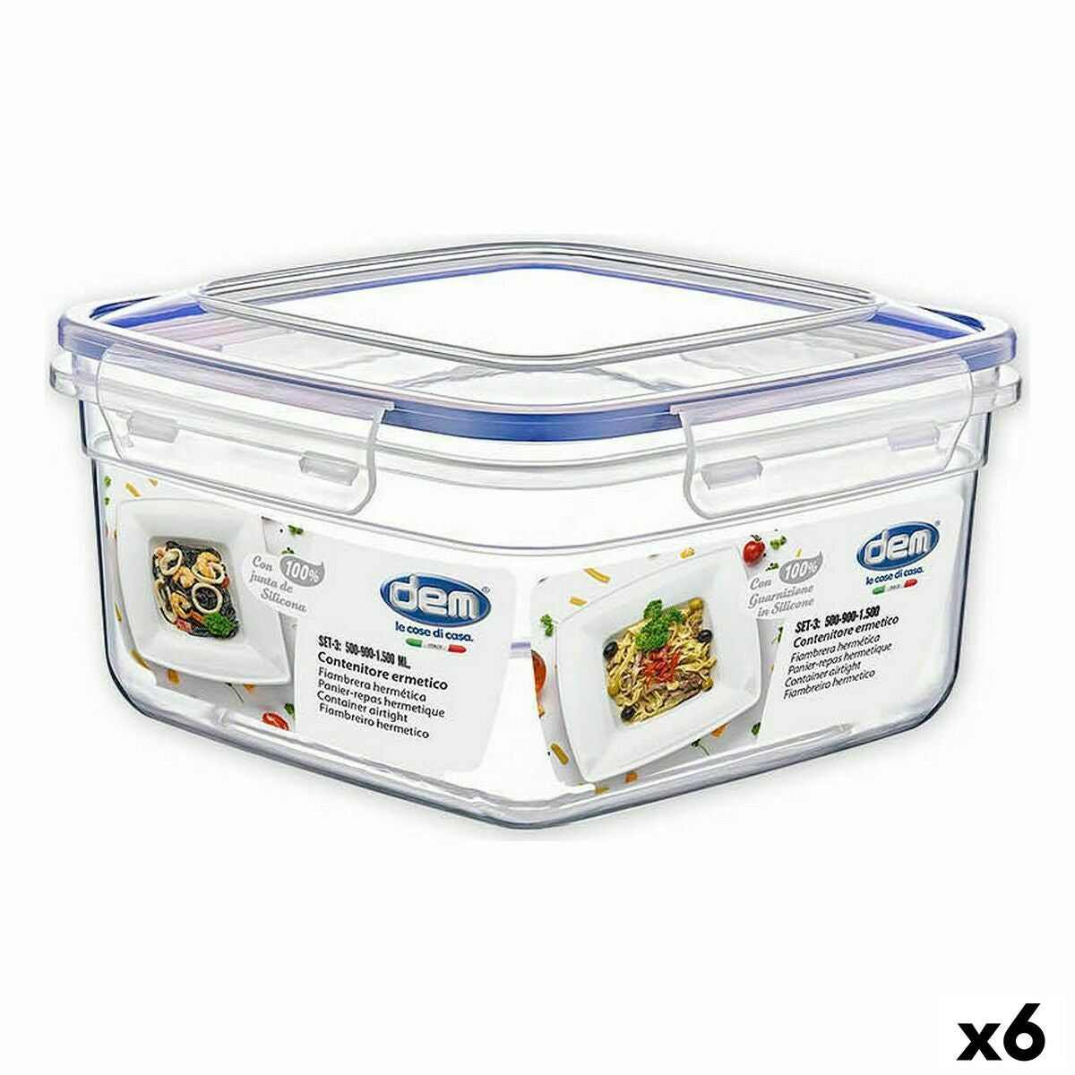 Set of lunch boxes Dem Hermetic 3 Pieces 500 ml 18 x 18 x 10 cm (6 Units)