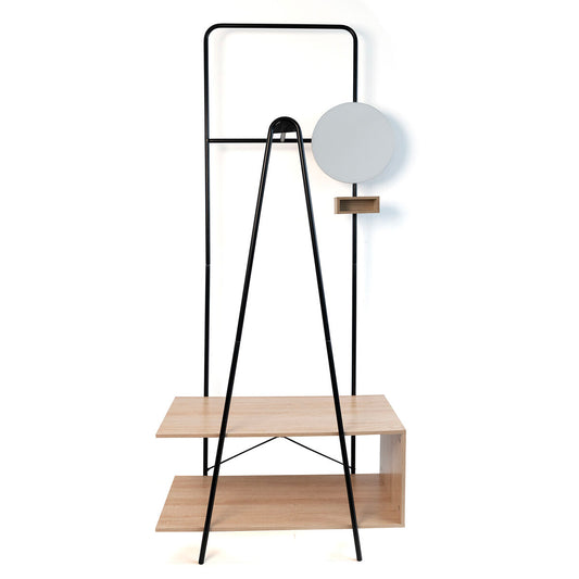 Coat rack with mirror Vinthera Moa Black Beige Metal MDF Wood 76 x 180 x 40 cm