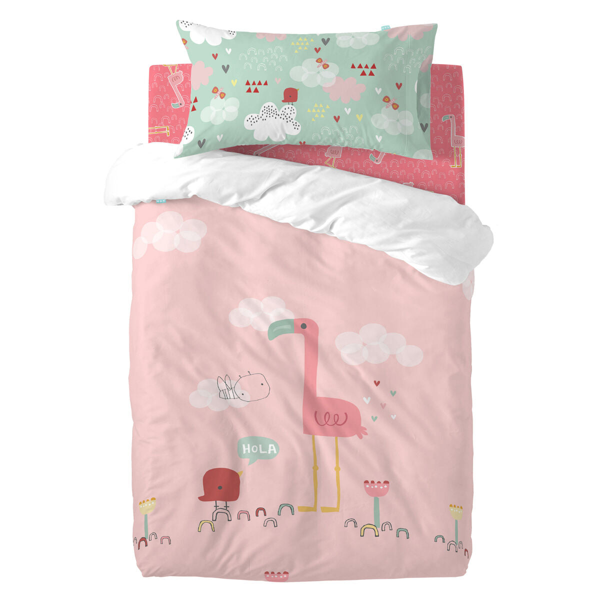 Duvet cover set HappyFriday Moshi Moshi Hola Multicolour Baby Crib 2 Pieces HappyFriday