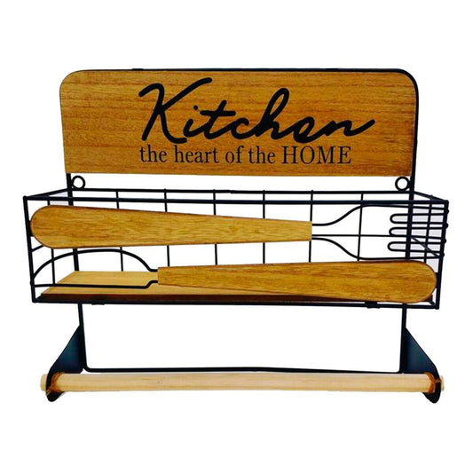 Kitchen Paper Holder Versa Metal MDF Wood 29 x 32 x 10 cm