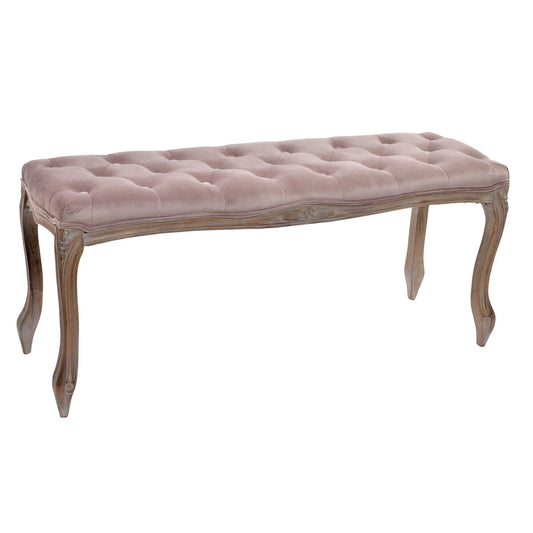 Bench DKD Home Decor Pink Natural Light Pink Polyester Wood Rubber wood 112 x 38 x 48 cm