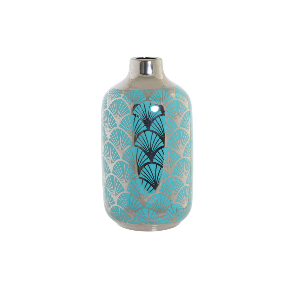 Vase DKD Home Decor 13 x 13 x 26 cm Porcelain Turquoise Oriental Chromed DKD Home Decor