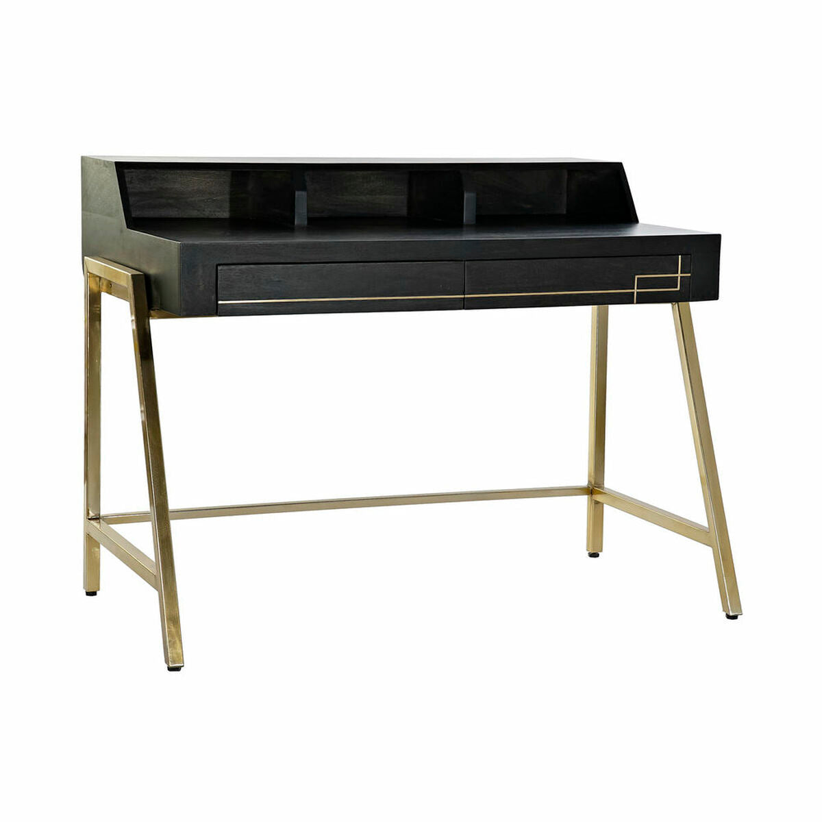 Desk DKD Home Decor Black Metal Golden Mango wood (125 x 74 x 93.5 cm) DKD Home Decor