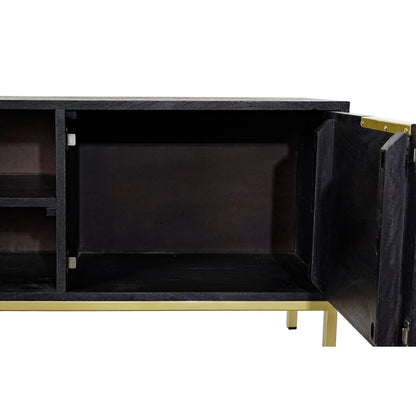 TV furniture DKD Home Decor Black Metal Golden Mango wood (147 x 40 x 51 cm) DKD Home Decor