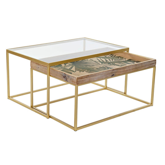 Set of 2 tables DKD Home Decor Golden Natural Wood Metal Crystal 90 x 60 x 45 cm DKD Home Decor