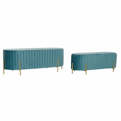 Bench DKD Home Decor Blue Golden Metal Polyester Velvet (123 x 50 x 45 cm)