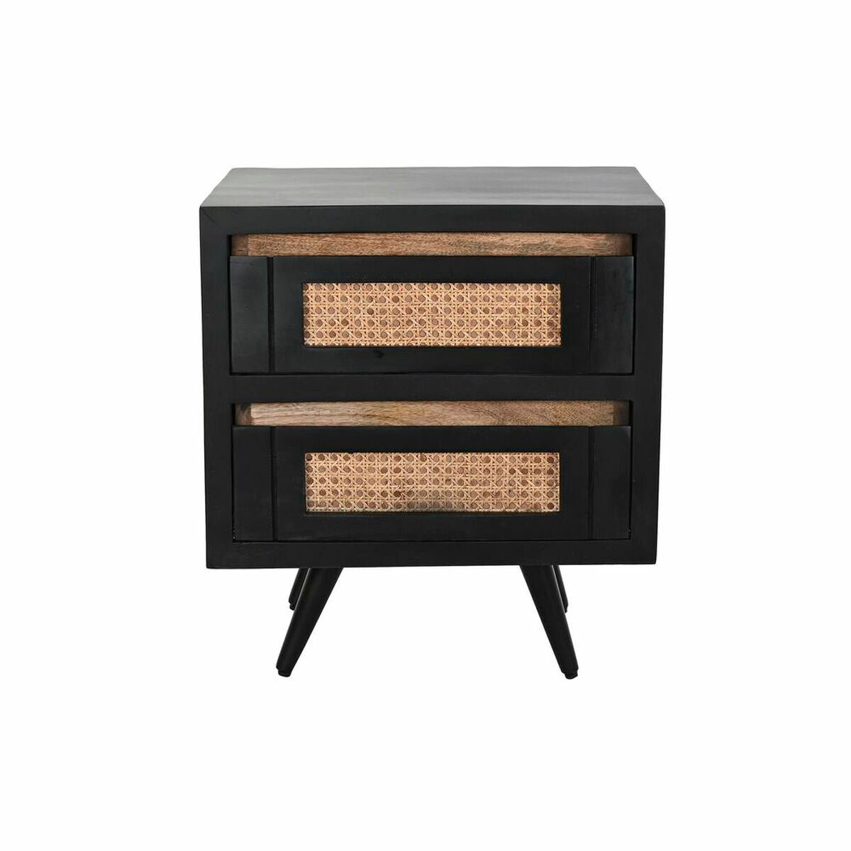 Nightstand DKD Home Decor Black Natural Rattan Mango wood 50 x 40 x 55 cm