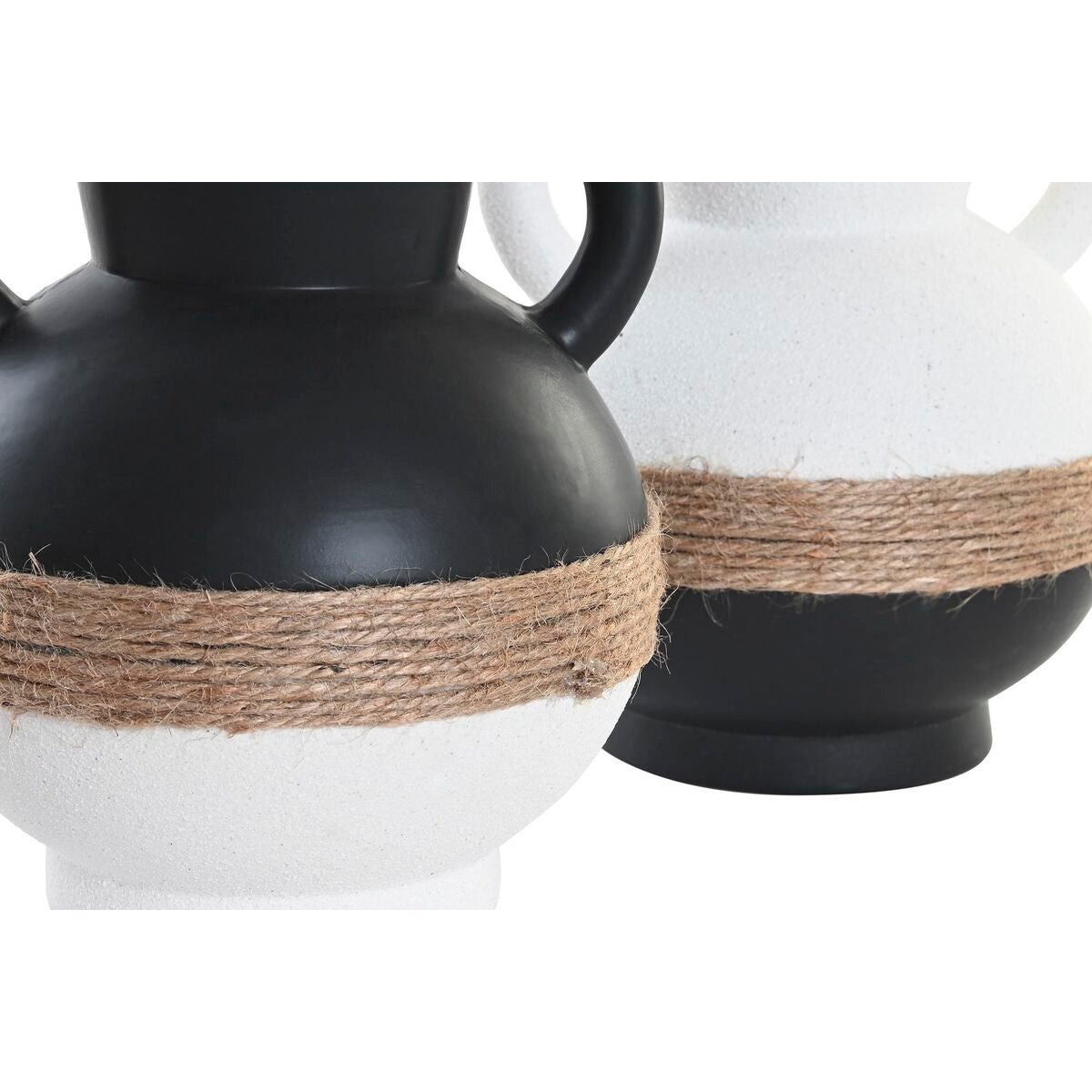 Vase DKD Home Decor 16,5 x 16,5 x 24 cm Ceramic Black Brown Rope White (2 Units) DKD Home Decor