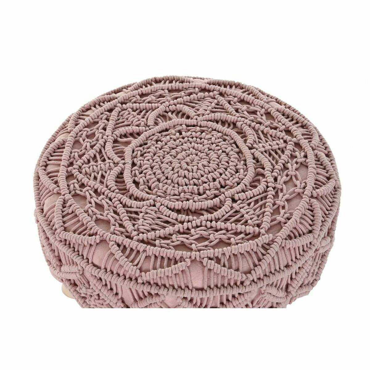 Footrest DKD Home Decor Natural Light Pink Wood Boho Macrame 53 x 53 x 31 cm