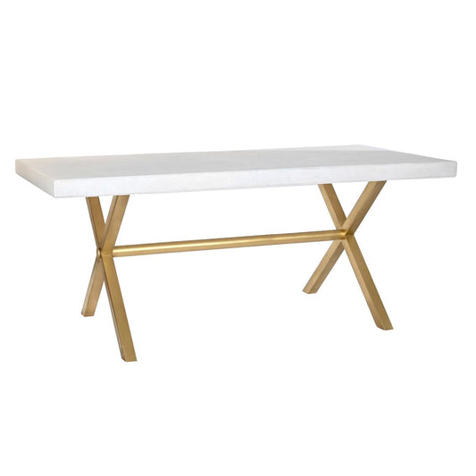 Dining Table DKD Home Decor White Golden Brass Mango wood 180 x 90 x 76 cm DKD Home Decor