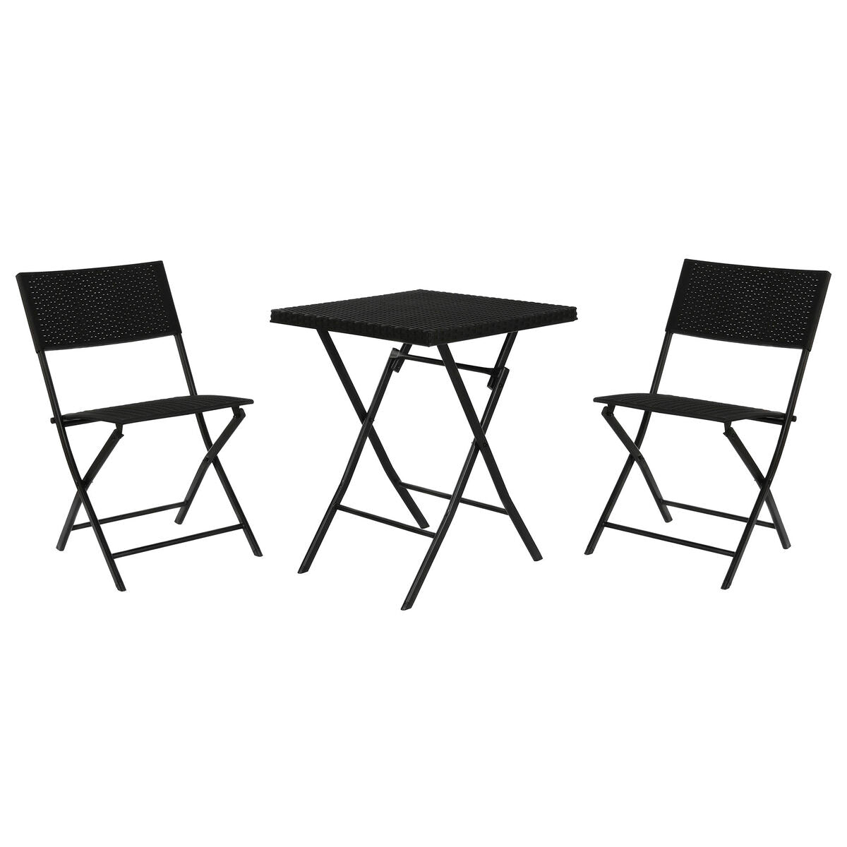 Table set with 2 chairs Home ESPRIT Black Steel synthetic rattan 58 x 58 x 71,5 cm