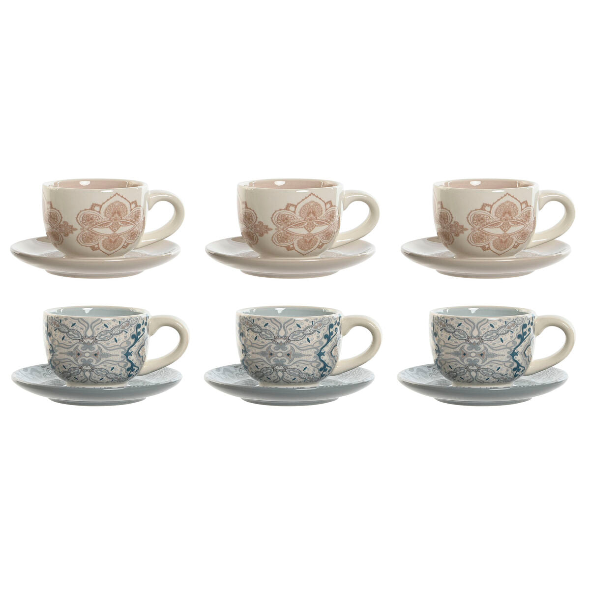 Set of Mugs with Saucers Home ESPRIT Blue Beige Metal Dolomite 180 ml 20 x 18 x 20 cm (2 Units) Home ESPRIT