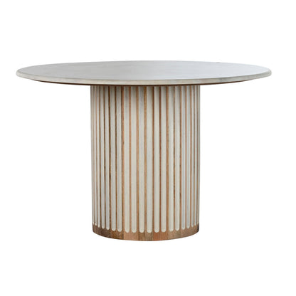 Dining Table Home ESPRIT White Natural Marble Mango wood 120 x 120 x 76 cm