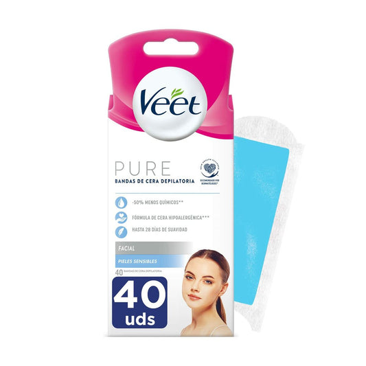 Facial Hair Removal Strips Veet Bandas De Cera Pure Sensitive skin (40 Units) Veet