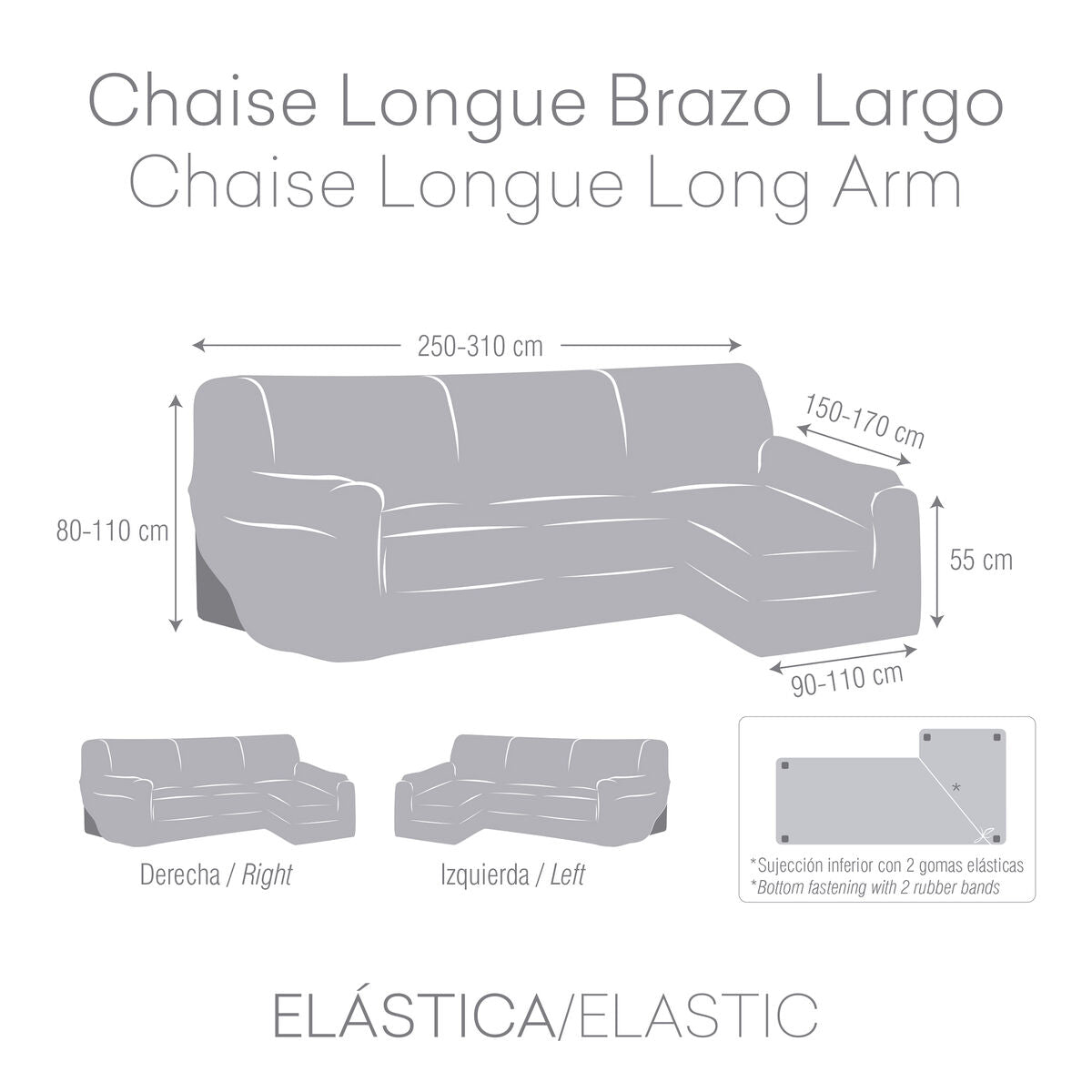 Right long arm chaise longue cover Eysa ULISES Dark grey 170 x 110 x 310 cm Eysa