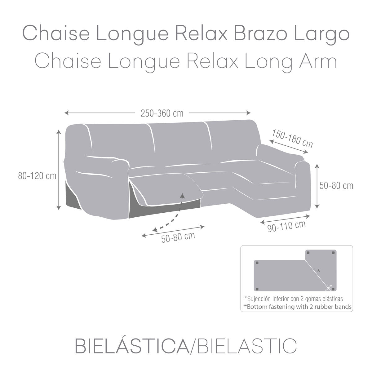 Right long arm chaise longue cover Eysa ROC Dark grey 180 x 120 x 360 cm Eysa