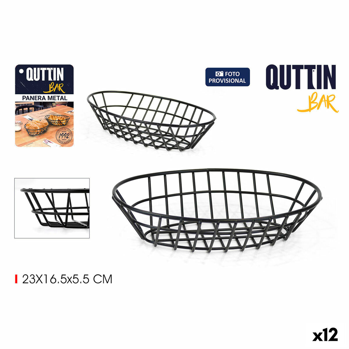 Breadbasket Quttin Metal Oval 23 x 16,5 x 5,5 cm (12 Units)