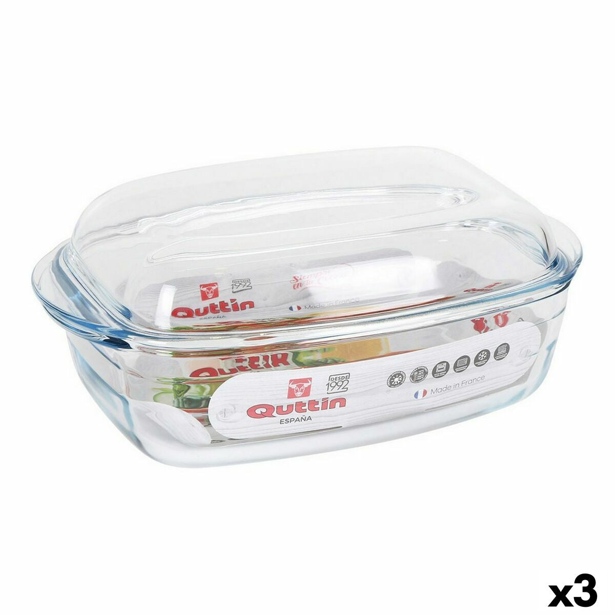 Casserole with lid Quttin 63096 Glass 32,8 x 19,7 x 13 cm (3L + 1,5L)