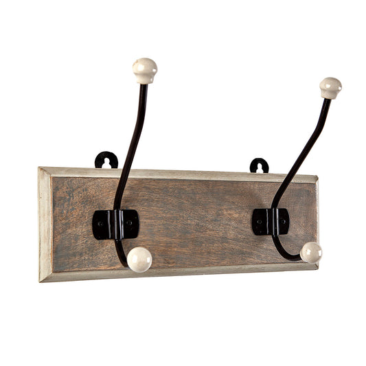 Wall mounted coat hanger Romimex Natural Wood Metal Ceramic 28 x 17 x 10 cm Romimex