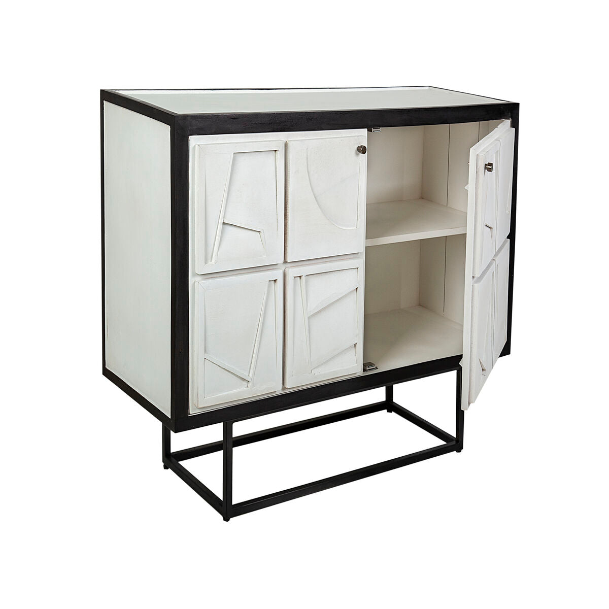 Sideboard Romimex White Black Wood 42 x 92 x 102 cm Romimex