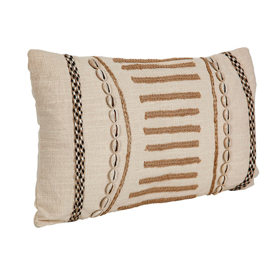 Cushion Romimex Beige Cream Cotton Shells 30 x 8 x 50 cm Embroidery Romimex