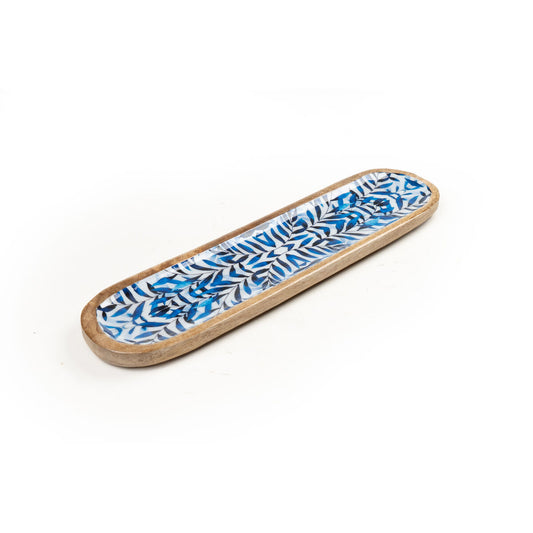 Snack tray Romimex Blue White Mango wood Oval 40 x 2 x 10 cm Romimex