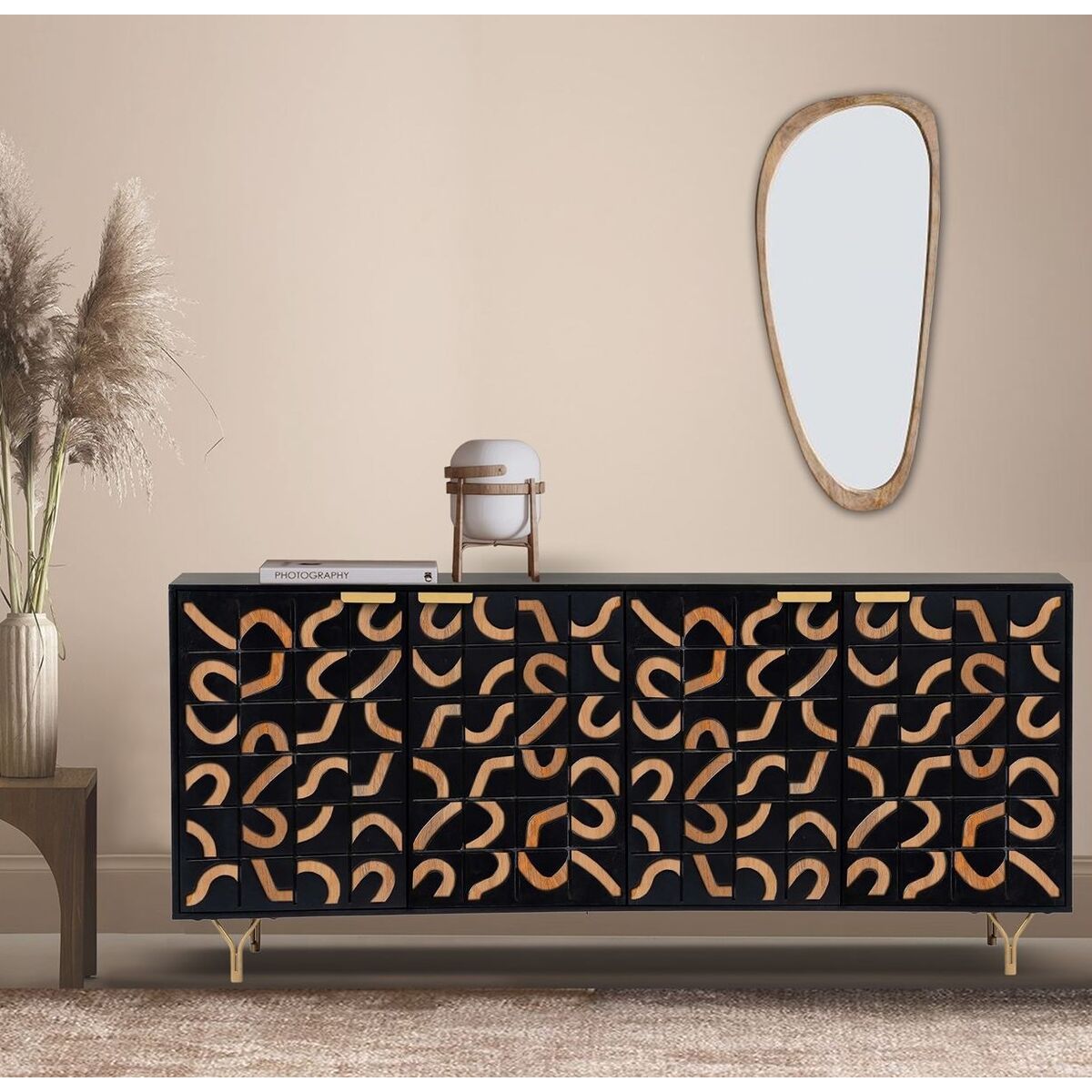 Sideboard Romimex Black Natural Mango wood 40 x 77 x 150 cm Romimex