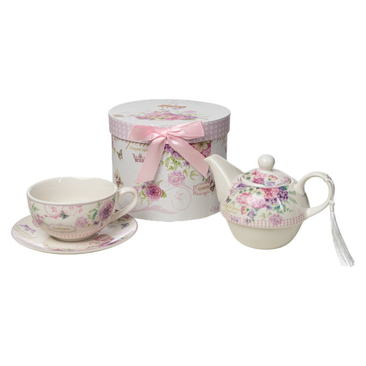 Tea Set Romimex Light mauve Ceramic 300 ml Cup with Plate 3 Pieces Romimex