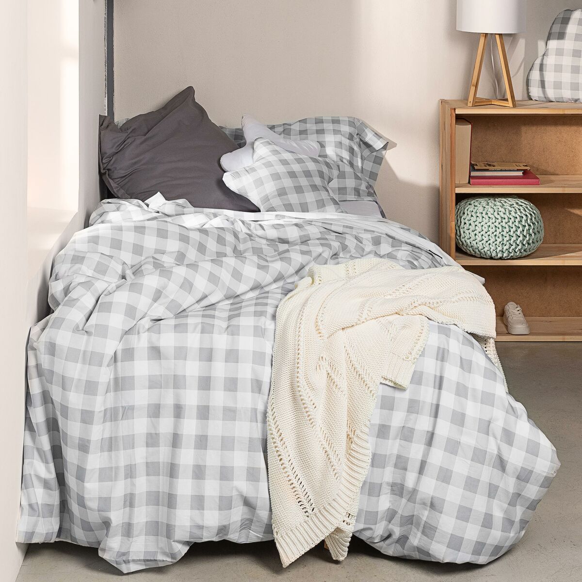 Duvet cover set HappyFriday Basic Kids Grey Single Gingham 2 Pieces HappyFriday