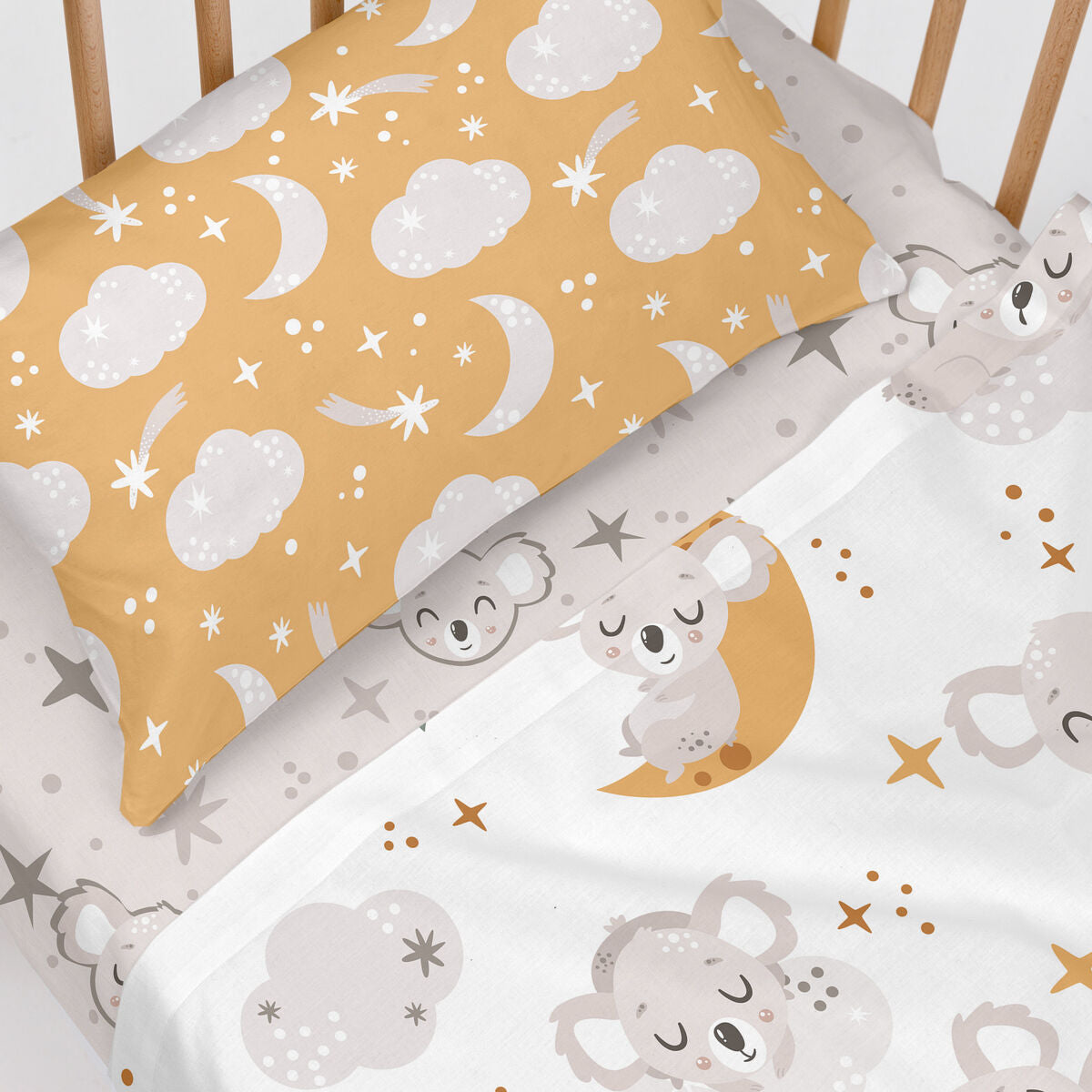 Fitted sheet HappyFriday MOSHI MOSHI Grey Multicolour 60 x 120 x 14 cm Koala HappyFriday