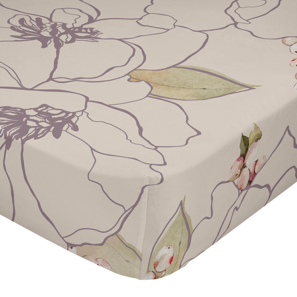 Fitted bottom sheet HappyFriday White Peonies Multicolour 200 x 200 x 32 cm HappyFriday