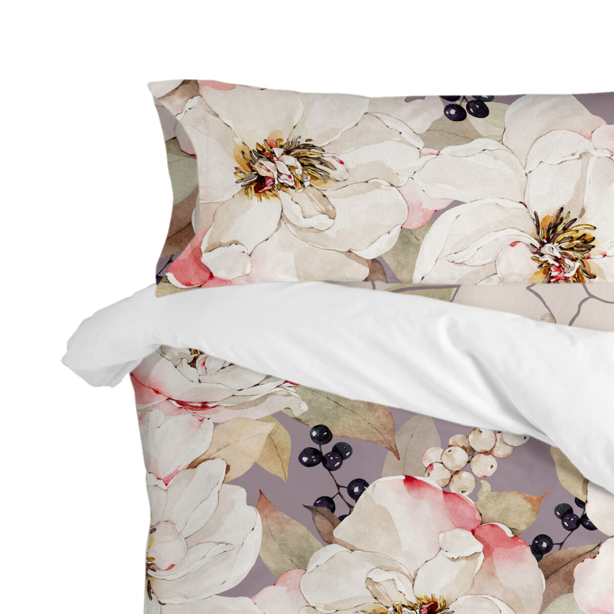 Pillowcase HappyFriday White Peonies Multicolour Double 45 x 155 cm HappyFriday