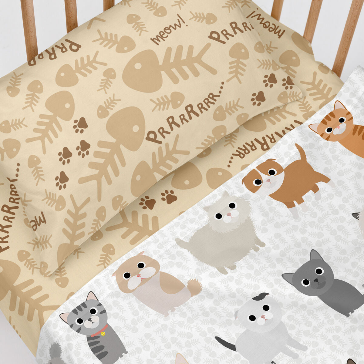 Fitted sheet HappyFriday MR FOX Beige Multicolour 60 x 120 x 14 cm HappyFriday