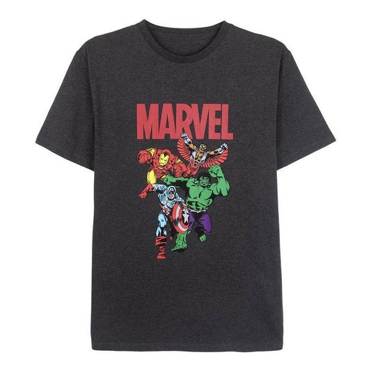 T-Shirt Marvel für Herren, kurzärmelig, Grau, Dunkelgrau, Erwachsene