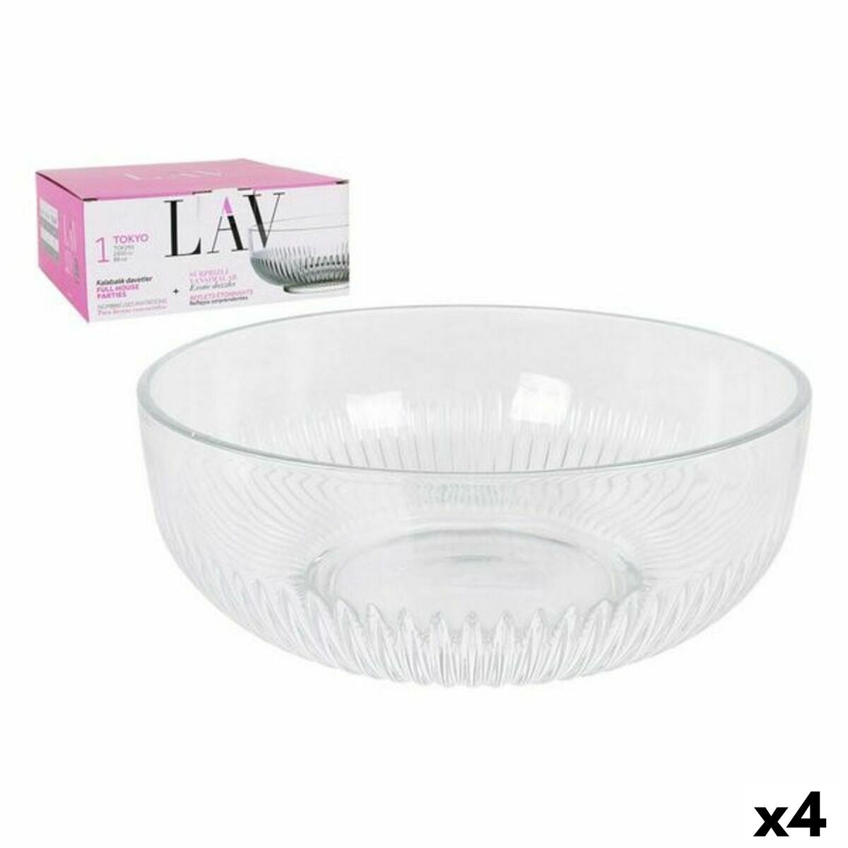 Salad Bowl LAV CP112-1 Transparent Crystal 23 x 23 x 10 cm (4 Units) (2600 cc) (ø 23 x 9,4 cm)