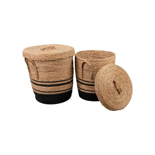 Set of Baskets Romimex Black Natural Rope 40 x 45 x 40 cm 2 Pieces