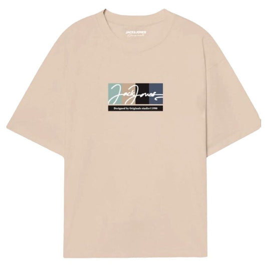 Kurzarm-T-Shirt für Herren Jack &amp; Jones JORPORTLAND BLOCK BRANDING SS CN LN 12262662 Beige