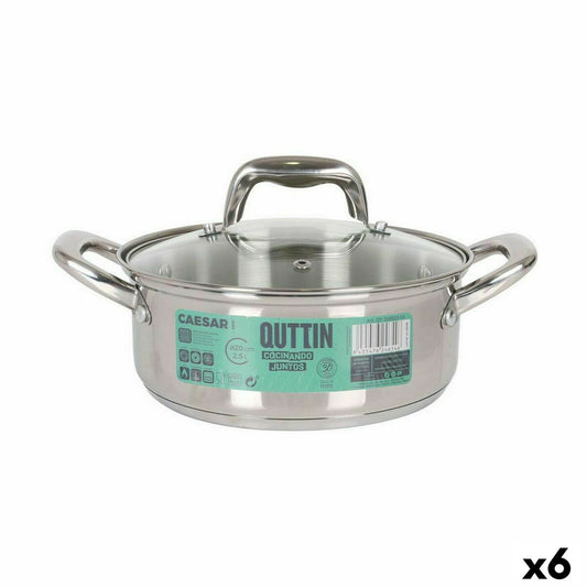 Casserole with glass lid Quttin Caesar Steel ø 20 x 8 cm (6 Units) Quttin