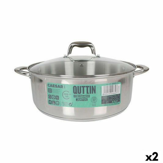 Casserole with glass lid Quttin Caesar Steel ø 32 x 12,5 cm (2 Units) Quttin