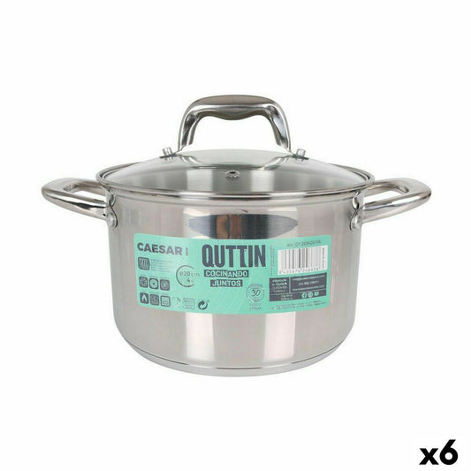 Pot with Glass Lid Quttin Caesar Steel ø 20 x 13,5 cm (6 Units) Quttin