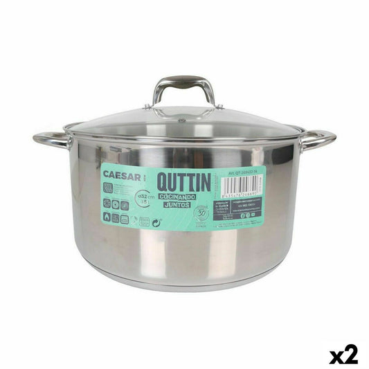 Pot with Glass Lid Quttin Caesar Steel ø 32 x 18,5 cm (2 Units) Quttin