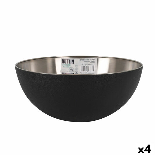 Salad Bowl Quttin Black Silver 29 x 12 cm Steel (4 Units) Quttin