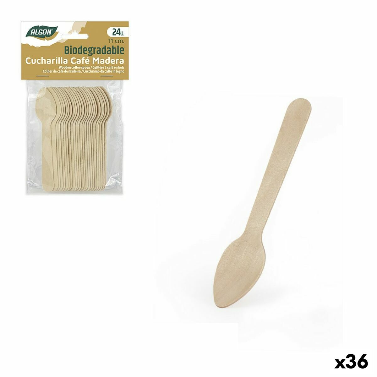 Set of Spoons Algon Coffee Wood 24 Pieces 11 cm (36 Units)