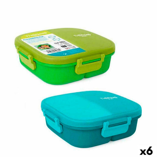 Hermetic Lunch Box ThermoSport 3 Compartments Squared 900 ml (6 Units) ThermoSport