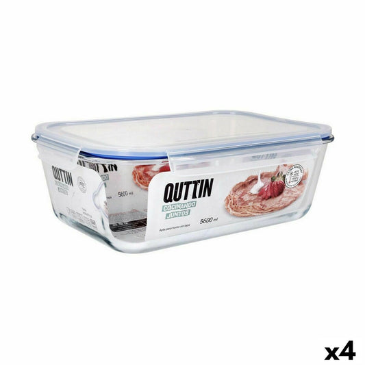 Hermetic Lunch Box Quttin Transparent Rectangular 5,6 L (4 Units) Quttin