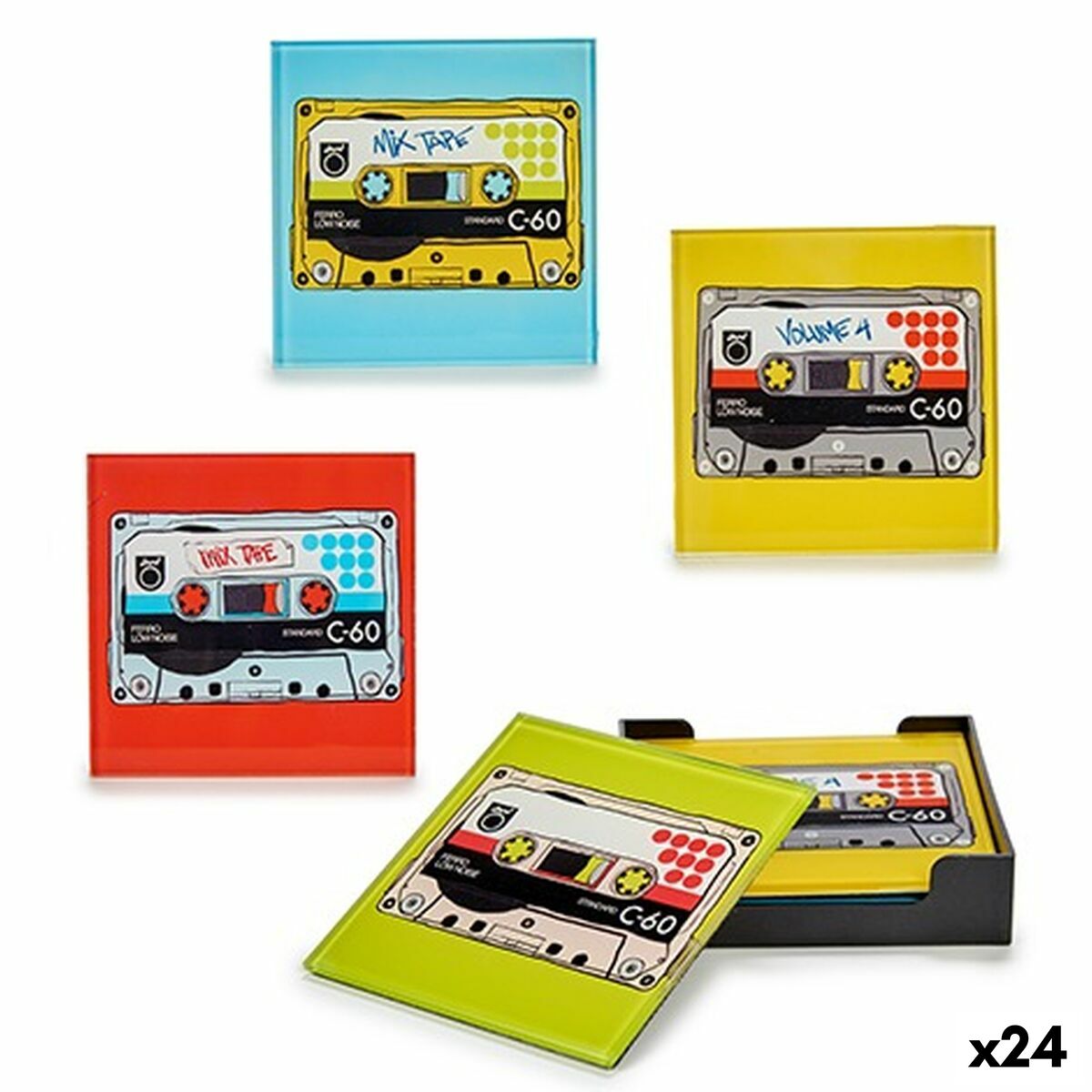 Coasters Set Felt Crystal 10 x 10 cm Cassette (24 Units)