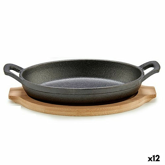 Casserole Dish for Serving Tapas Brown Grey Bamboo Forged steel 22,5 x 4,5 x 12,5 cm (12 Units)